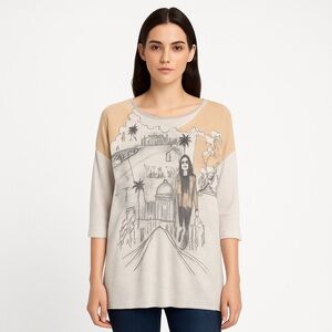 Mesh + Lace printed & studded, lightweight sweater. Size L E4